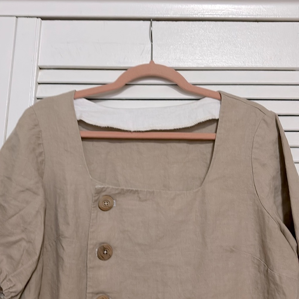 Handmade Button-Front Square Neck Linen Top - Picture 3 of 5